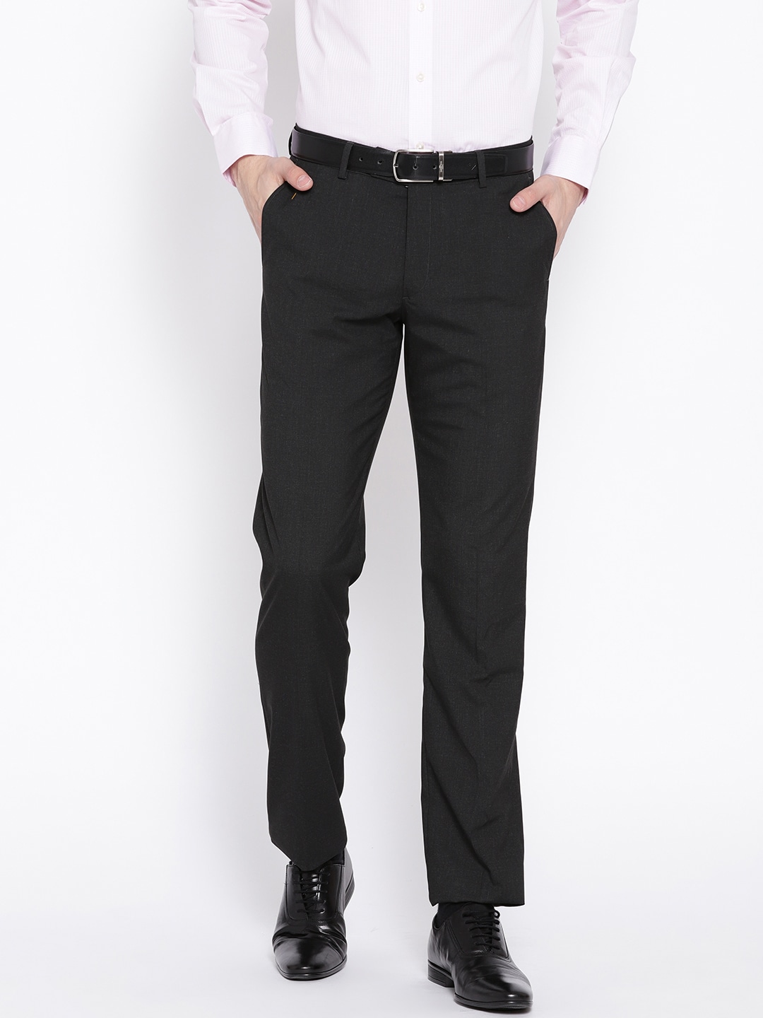 Wills Lifestyle Men Black Slim Fit Solid Formal Trousers