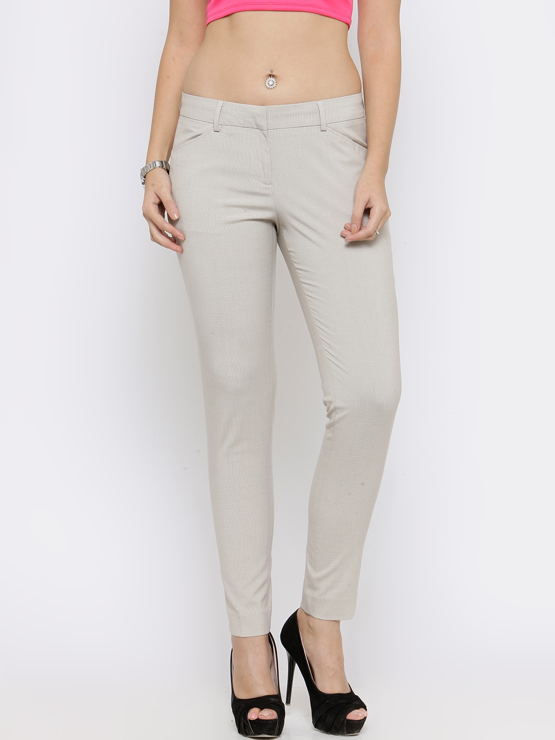Buy Wills Lifestyle Women Charcoal Grey Slim Fit Solid Formal Trousers -  Trousers for Women 7730171 | Myntra