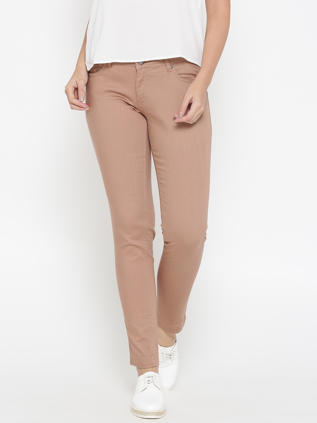 Wills Lifestyle Women Peach-Coloured Slim Fit Mid-Rise Clean Look Stretchable Jeans