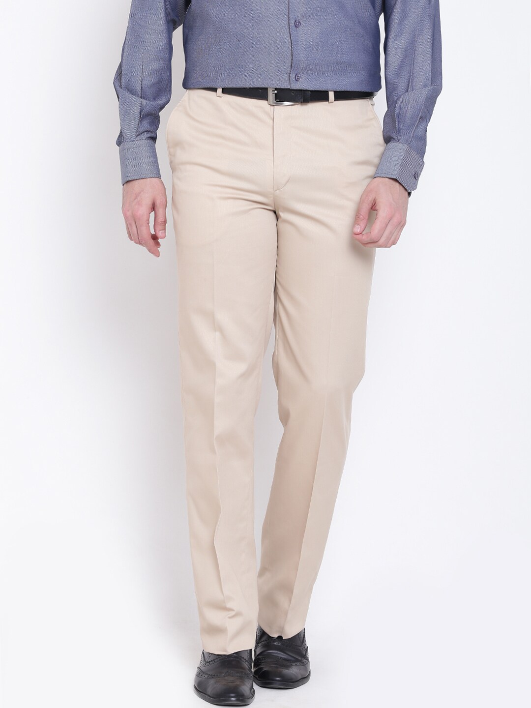 Wills Lifestyle Men Beige Solid Formal Trousers