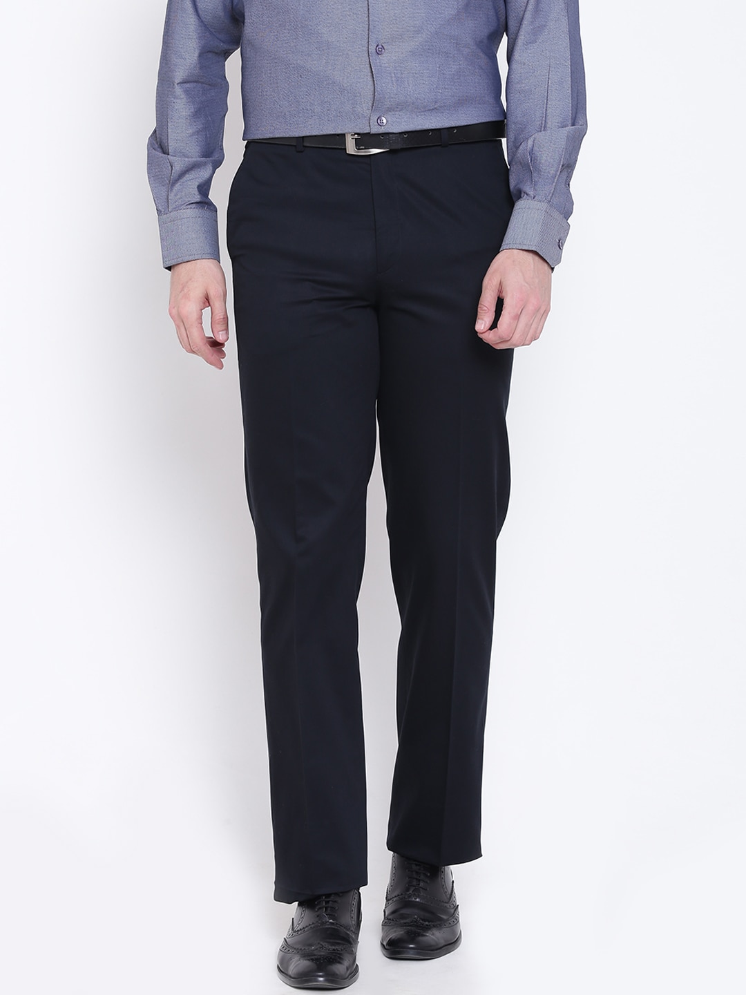 Wills Lifestyle Men Black Solid Formal Trousers