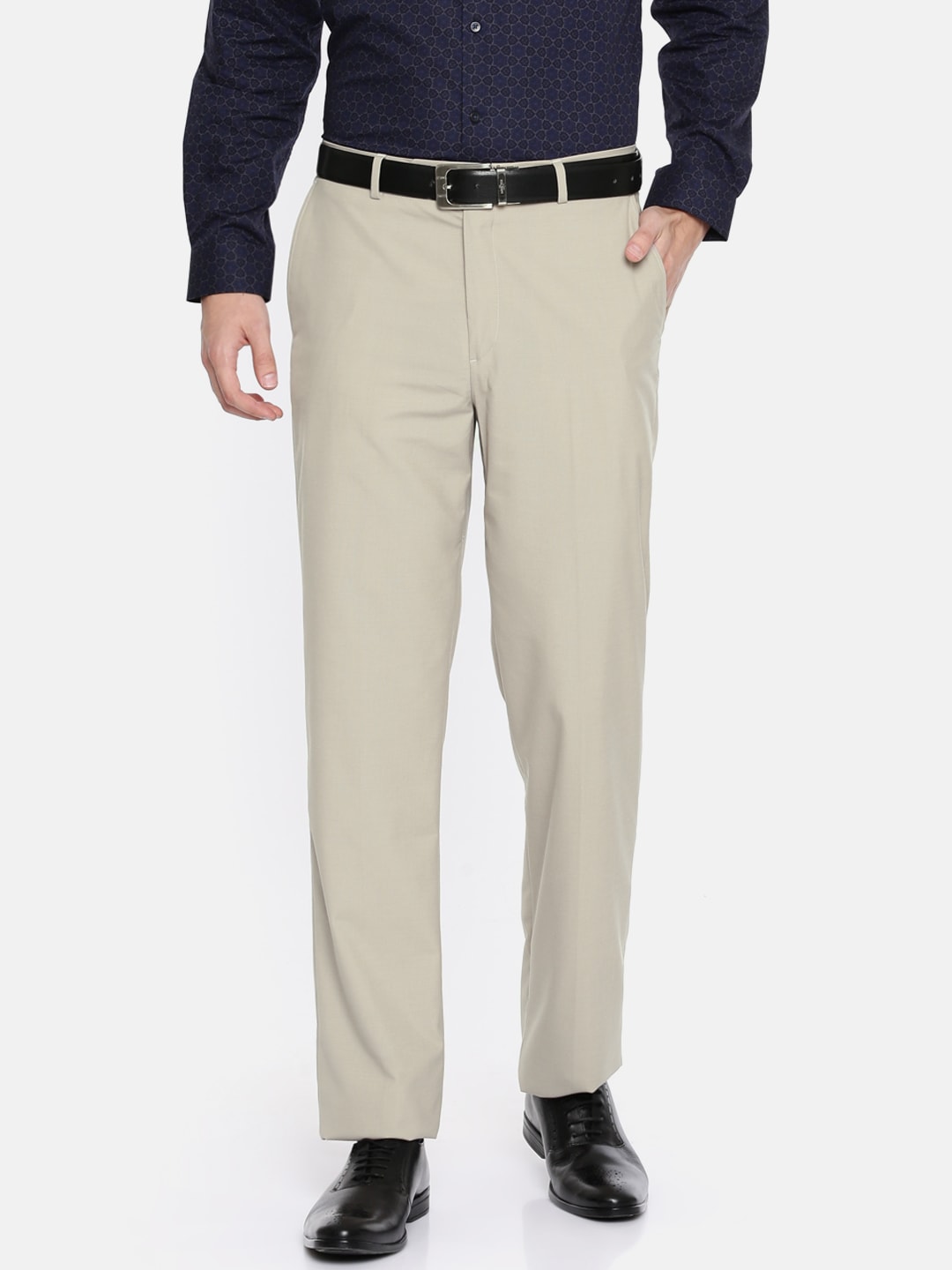 Wills Lifestyle Men Beige Solid Formal Trousers