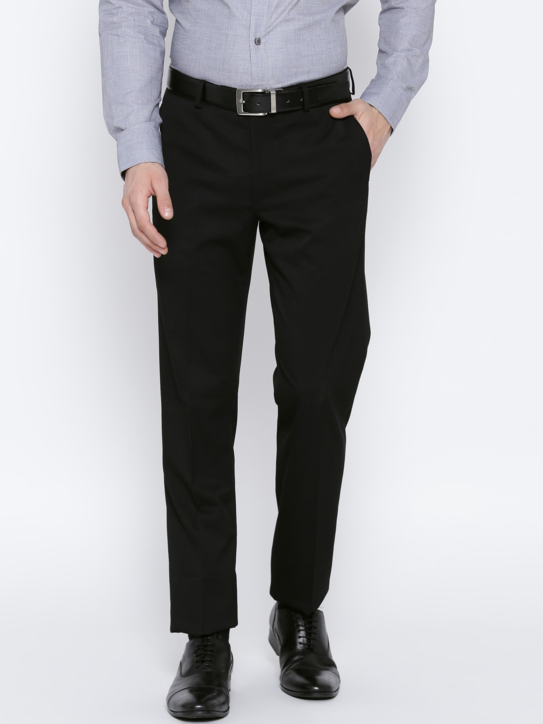 Wills Lifestyle Men Black Slim Fit Solid Formal Trousers