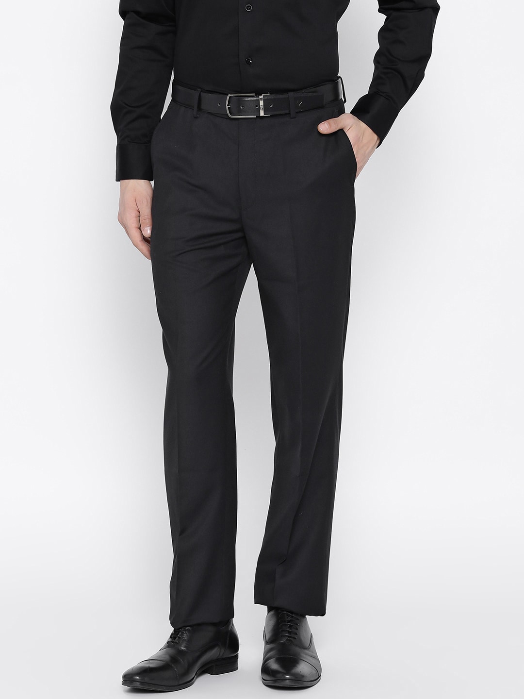 Wills Lifestyle Men Black Regular Fit Solid Formal Trousers