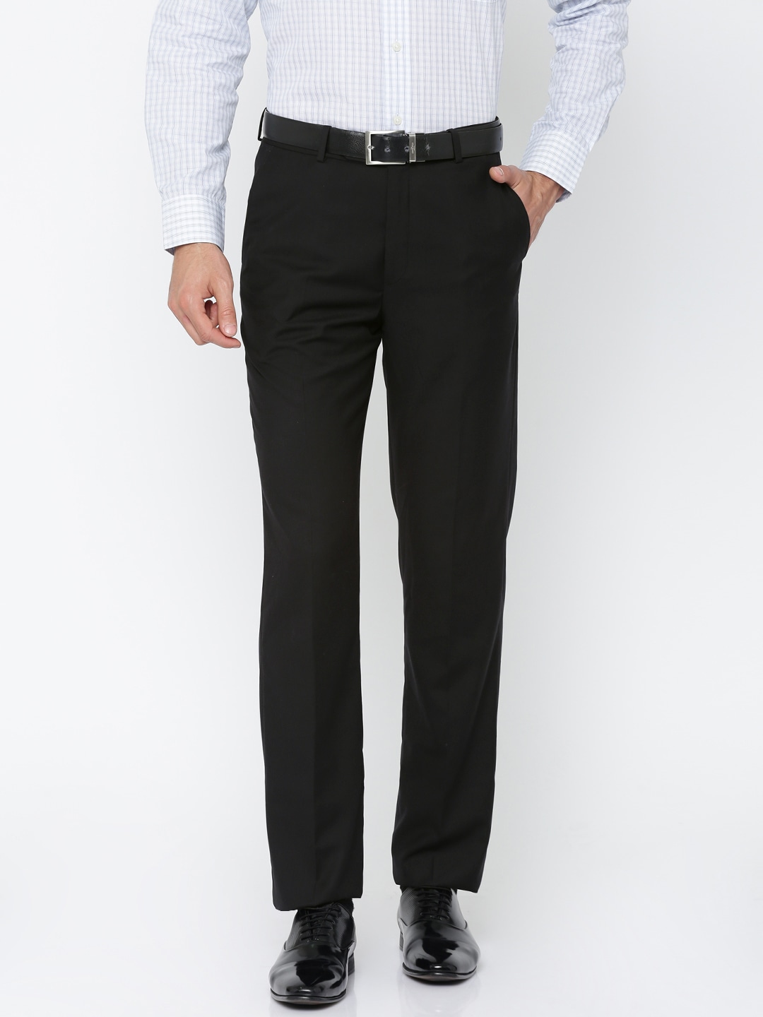 Wills Lifestyle Men Black Regular Fit Solid Formal Trousers