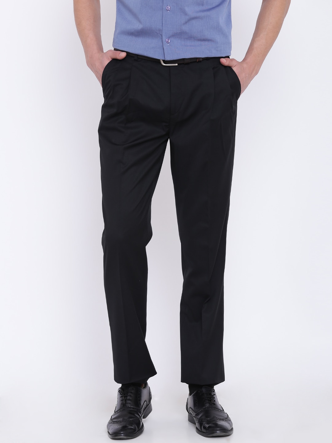 Wills Lifestyle Men Black Regular Fit Solid Formal Trousers