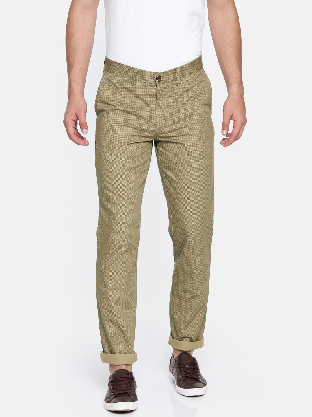 Wills Lifestyle Men Khaki Slim Fit Printed Regular Trousers