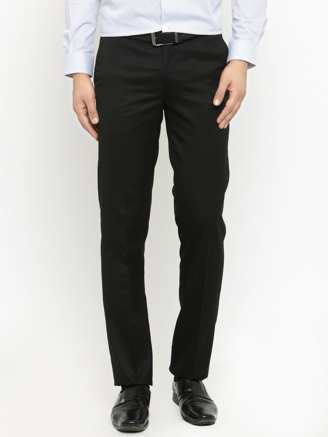 Wills Lifestyle Men Black Slim Fit Solid Formal Trousers