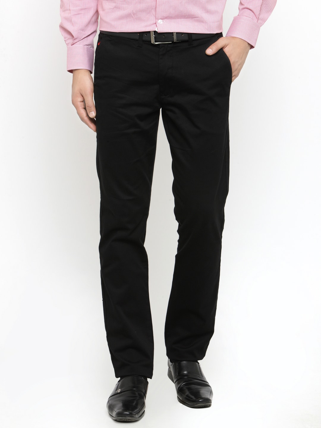 Wills Lifestyle Men Black Slim Fit Solid Formal Trousers