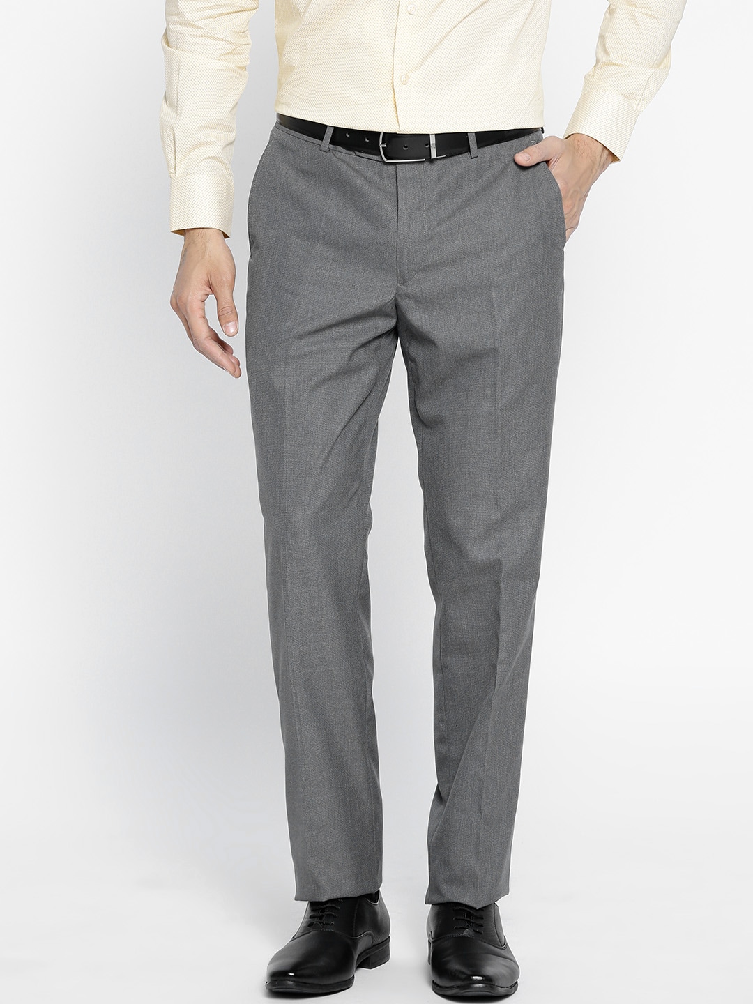 Wills Lifestyle Men Grey Slim Fit Solid Formal Trousers