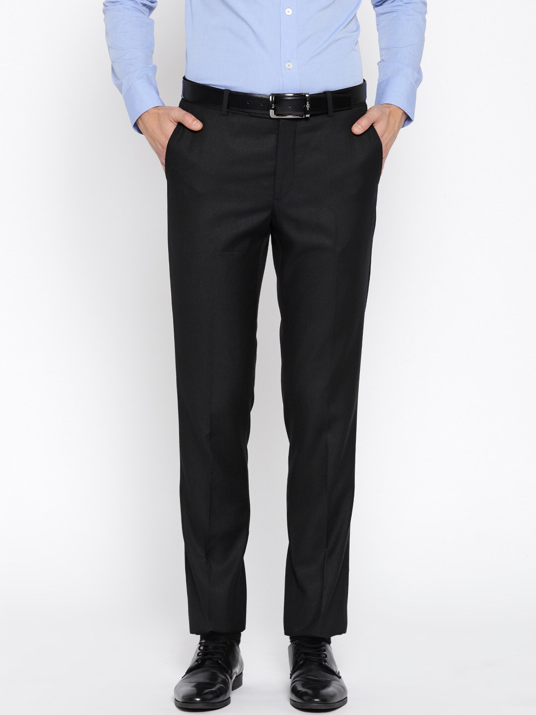 Wills Lifestyle Men Black Slim Fit Solid Formal Trousers