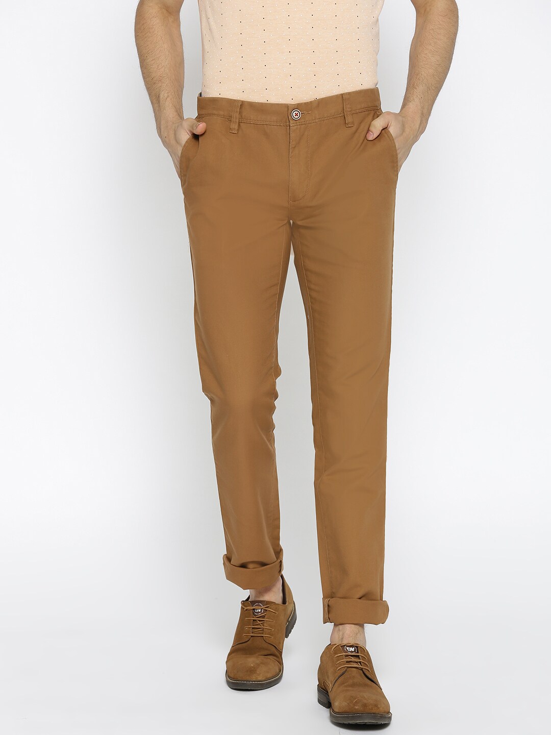 Wills Lifestyle Men Brown Skinny Fit Solid Trousers