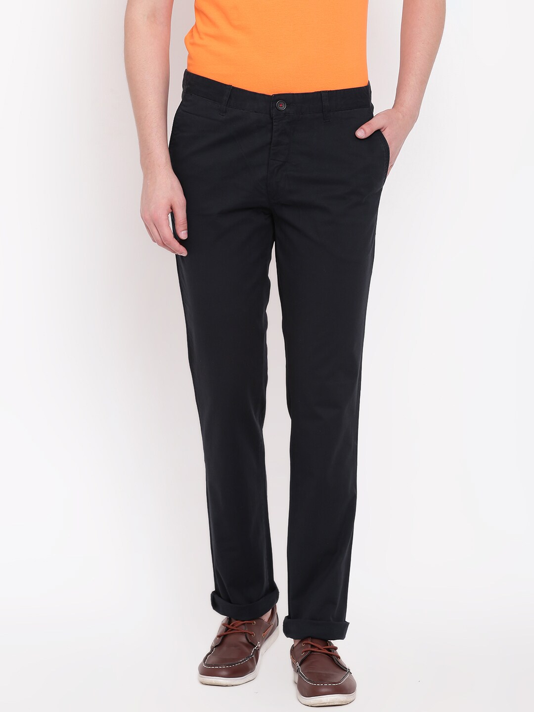 Wills Lifestyle Men Black Slim Fit Solid Regular Trousers