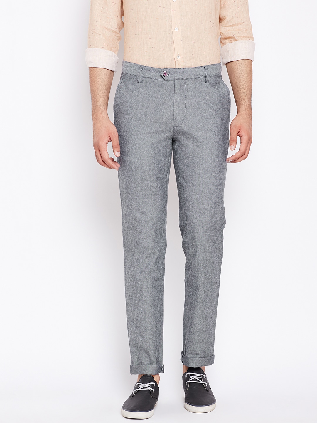 Wills Lifestyle Men Grey Slim Fit Solid Regular Trousers