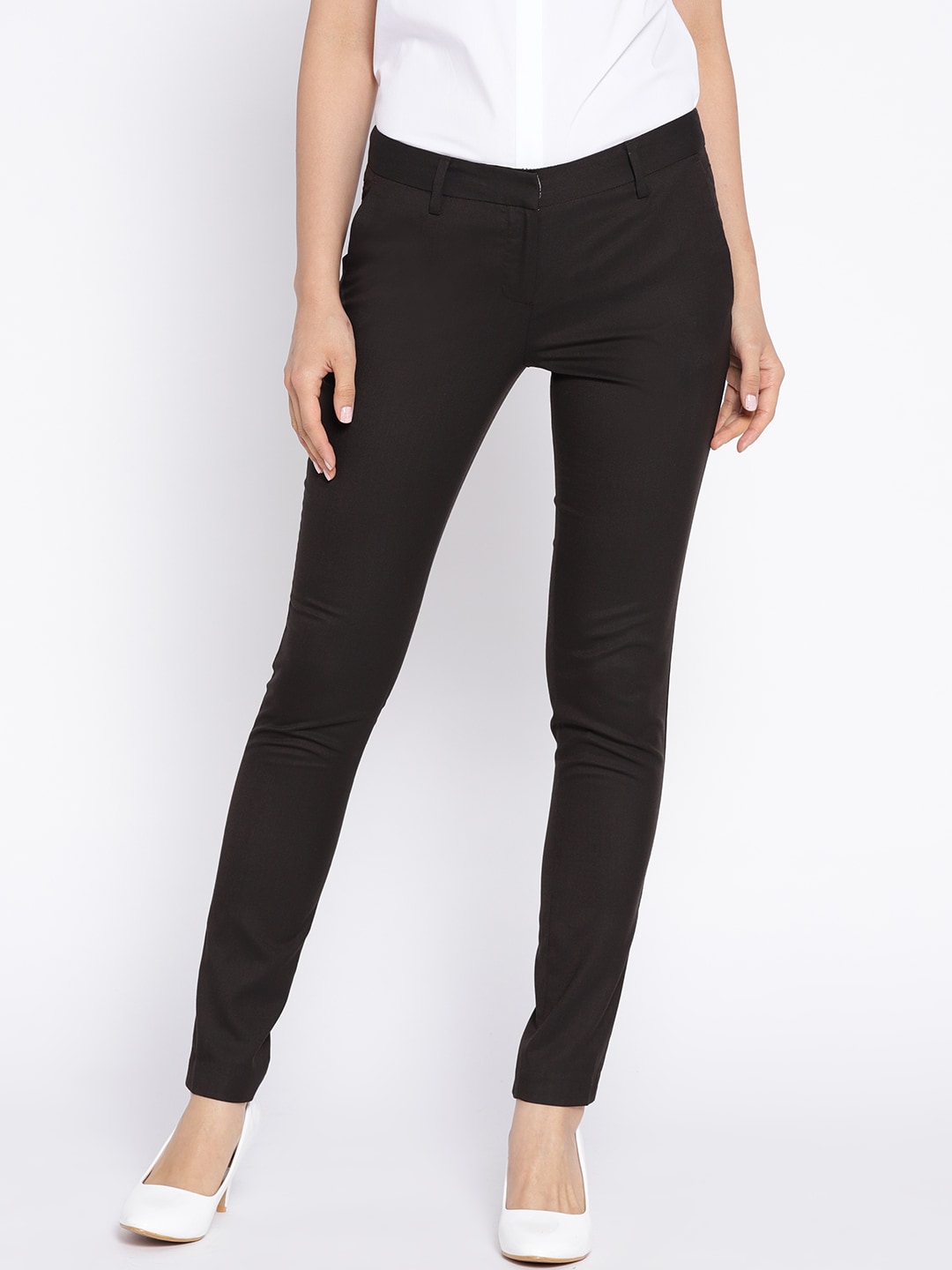 Buy Wills Lifestyle Women Black Skinny Fit Striped Semiformal Trousers   Trousers for Women 2013613  Myntra