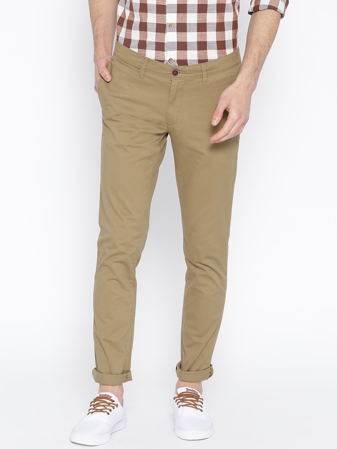 Wills Lifestyle Men Beige Skinny Fit Solid Trousers