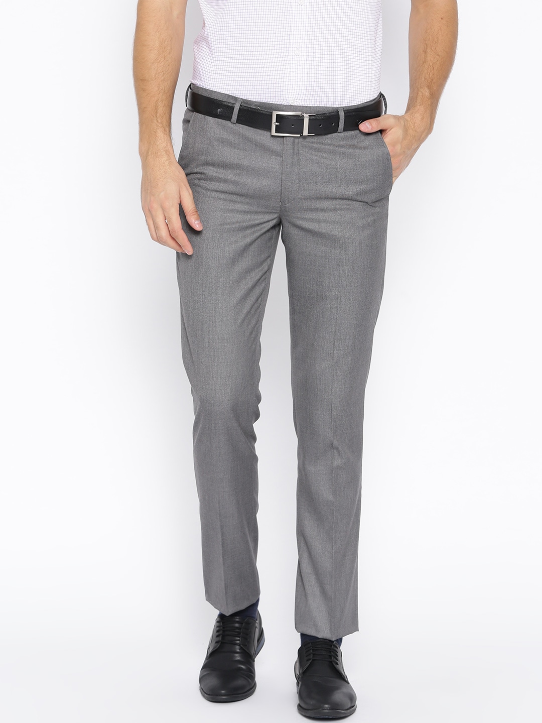 Wills Lifestyle Men Grey Slim Fit Solid Formal Trousers