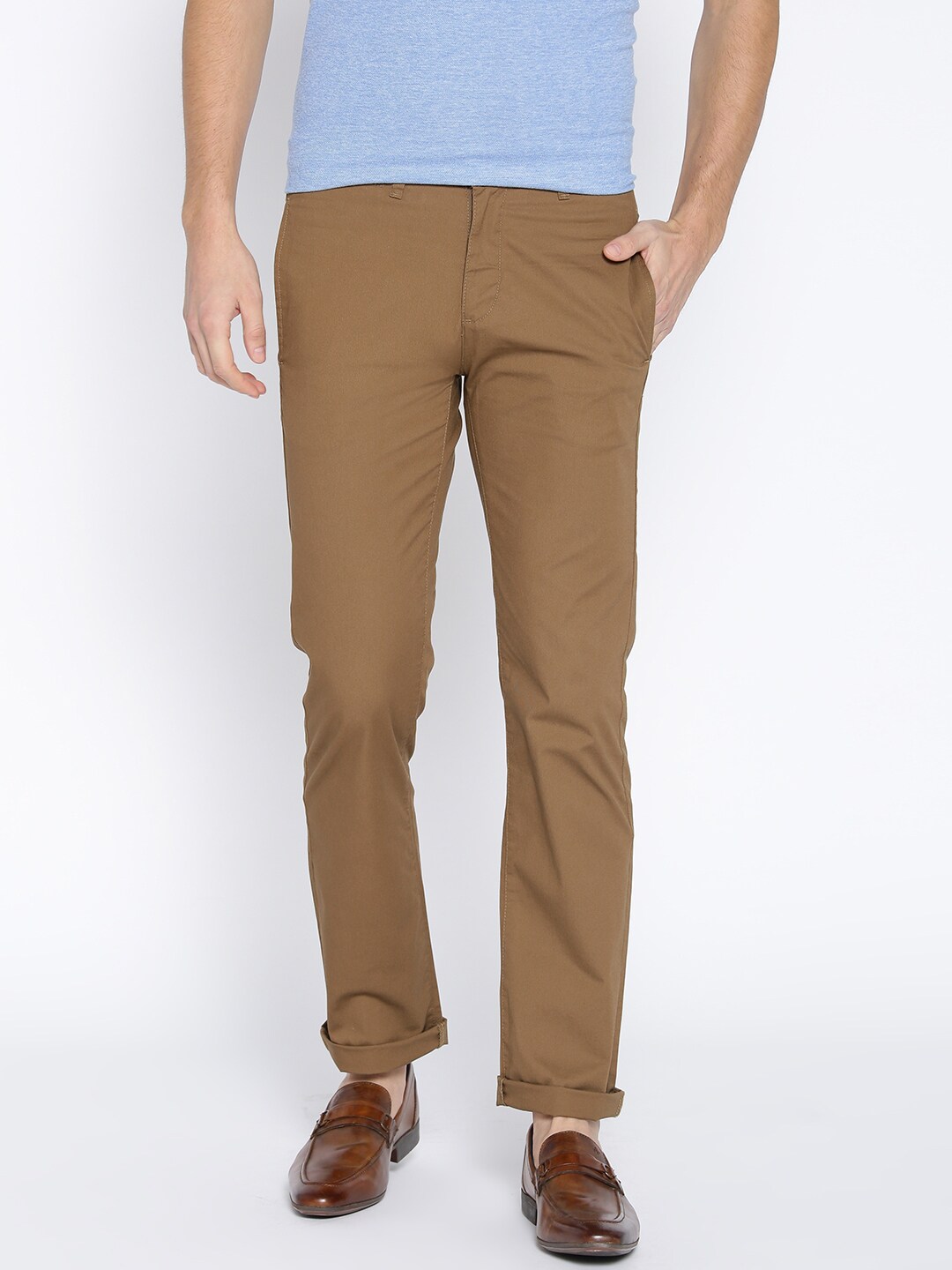 Wills Lifestyle Men Brown Slim Fit Solid Trousers