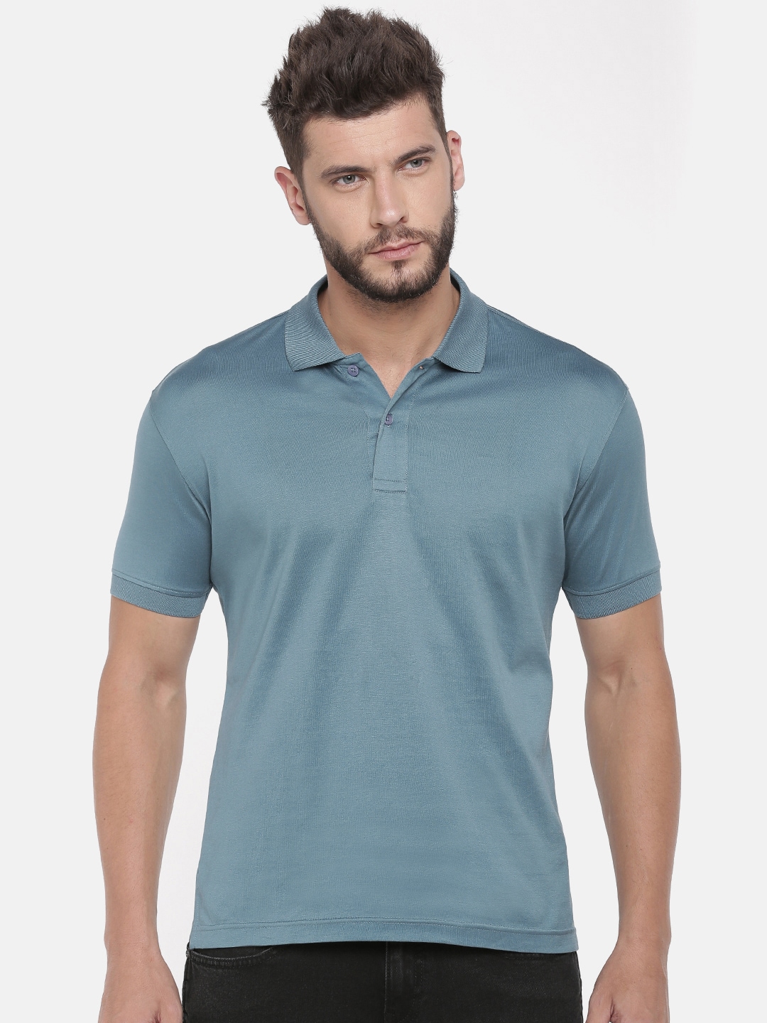 Wills Lifestyle Teal Blue Slim Polo T-shirt