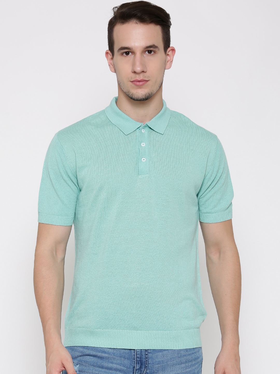 Wills Sport Men Sea Green Solid Polo Collar T-shirt