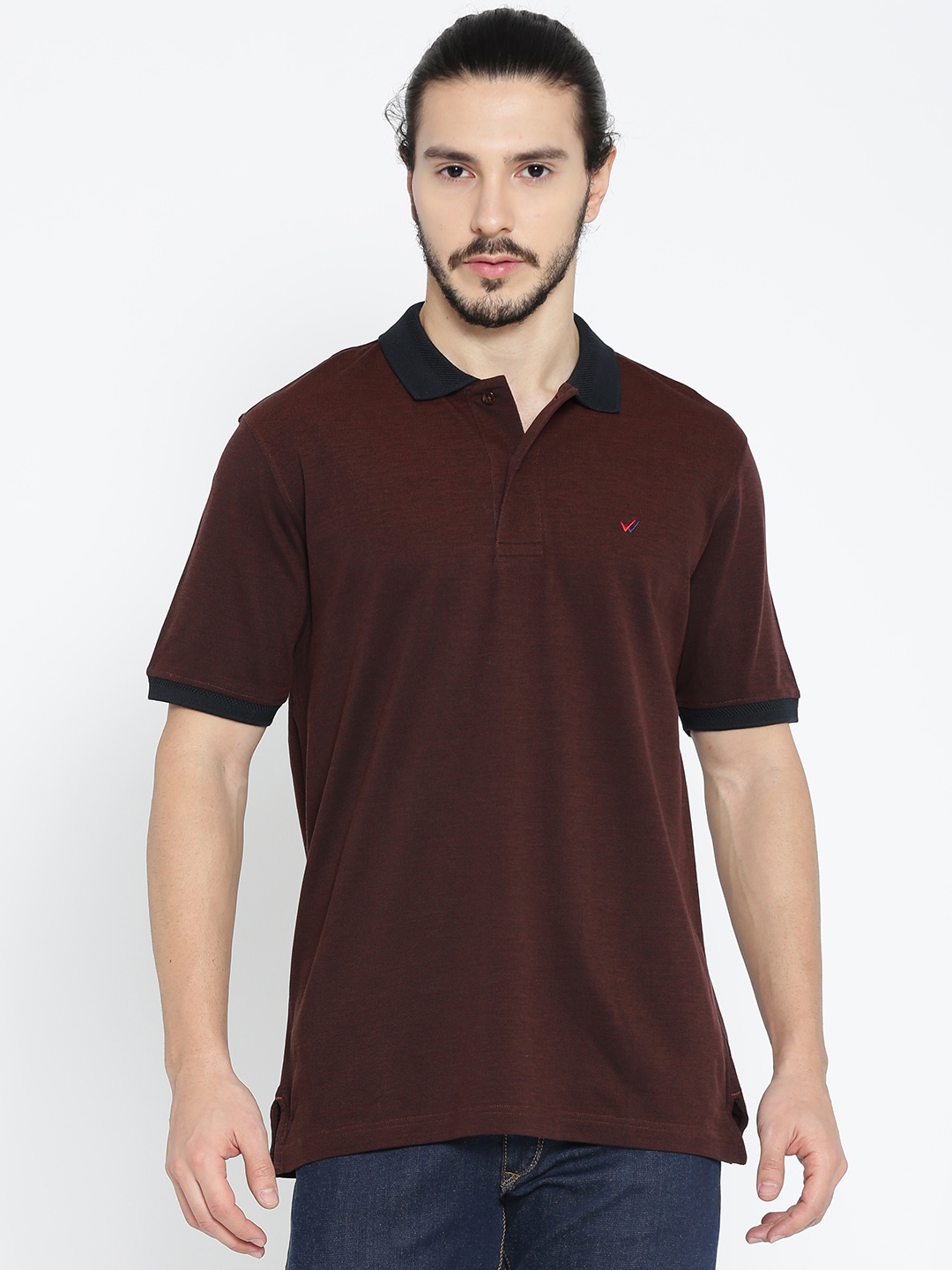 Wills Lifestyle Men Brown Solid Polo Collar T-shirt