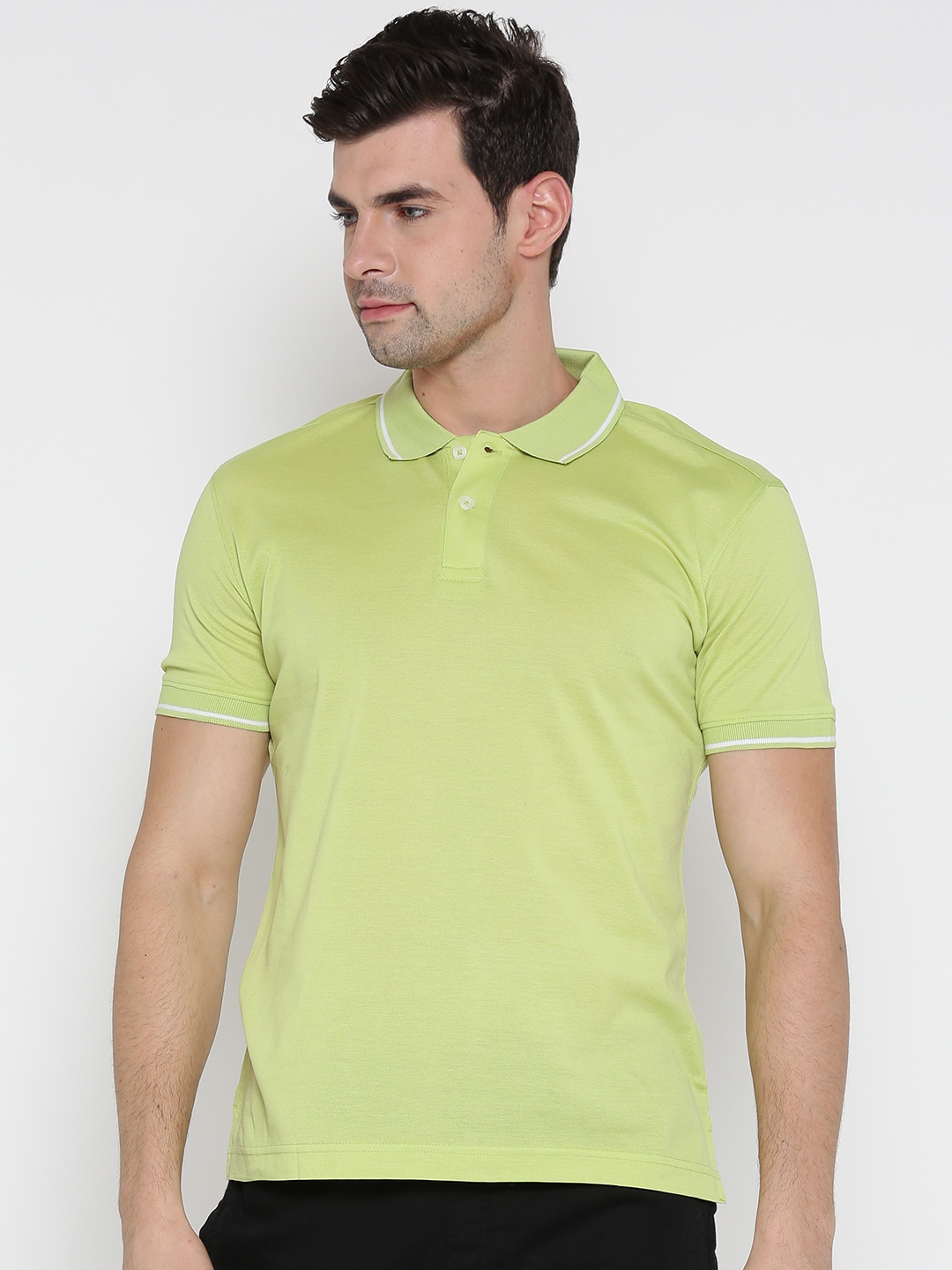 Wills Lifestyle Men Green Solid Polo Collar T-shirt