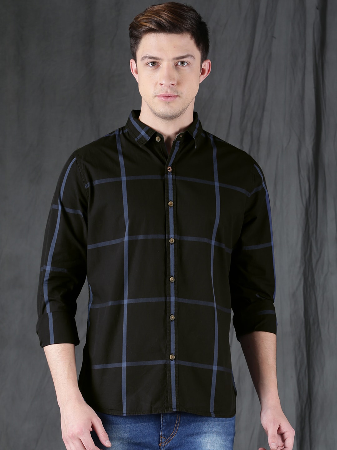 WROGN Men Black Slim Fit Checked Casual Shirt