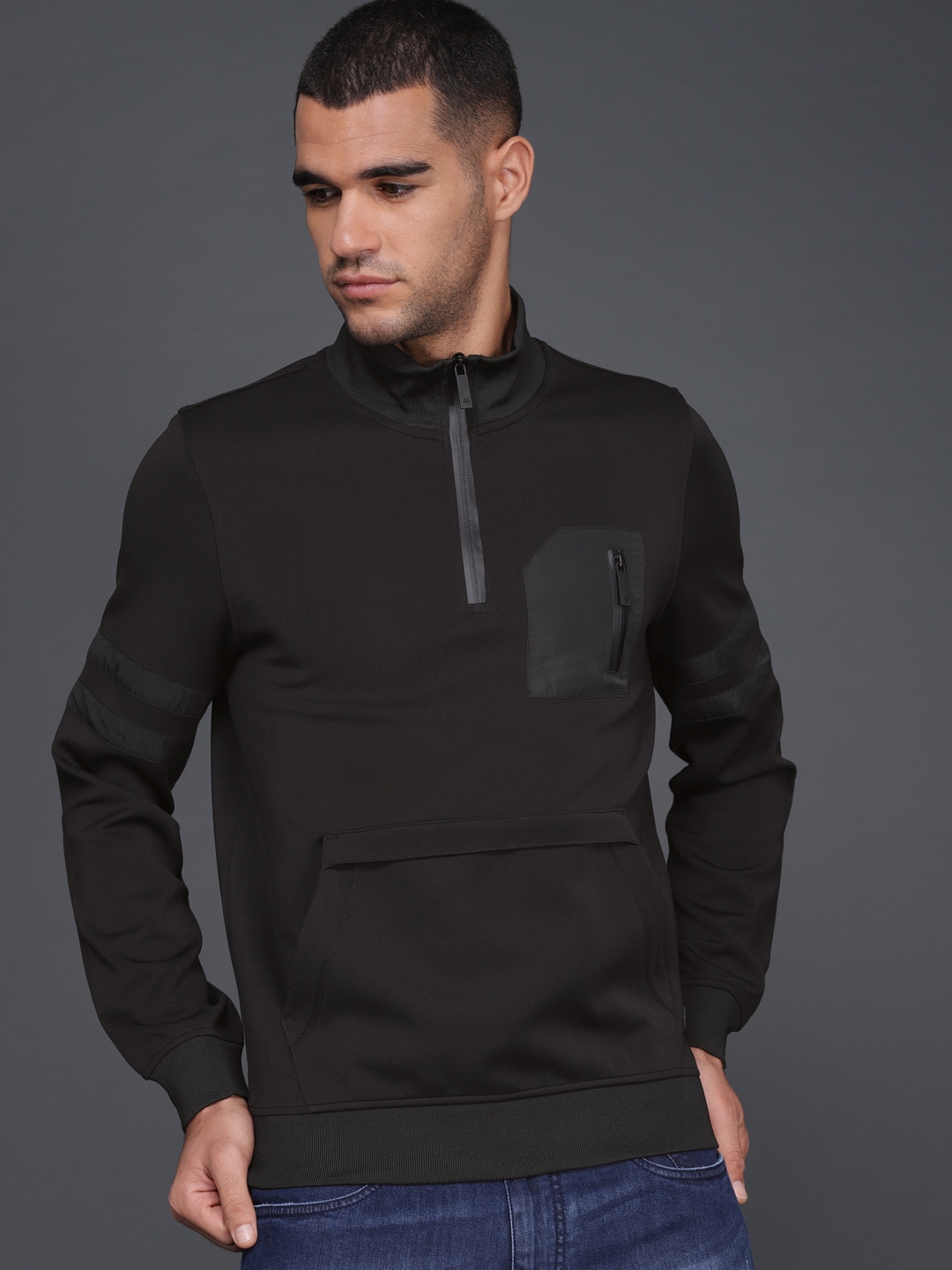 WROGN Men Black Solid Sweatshirt