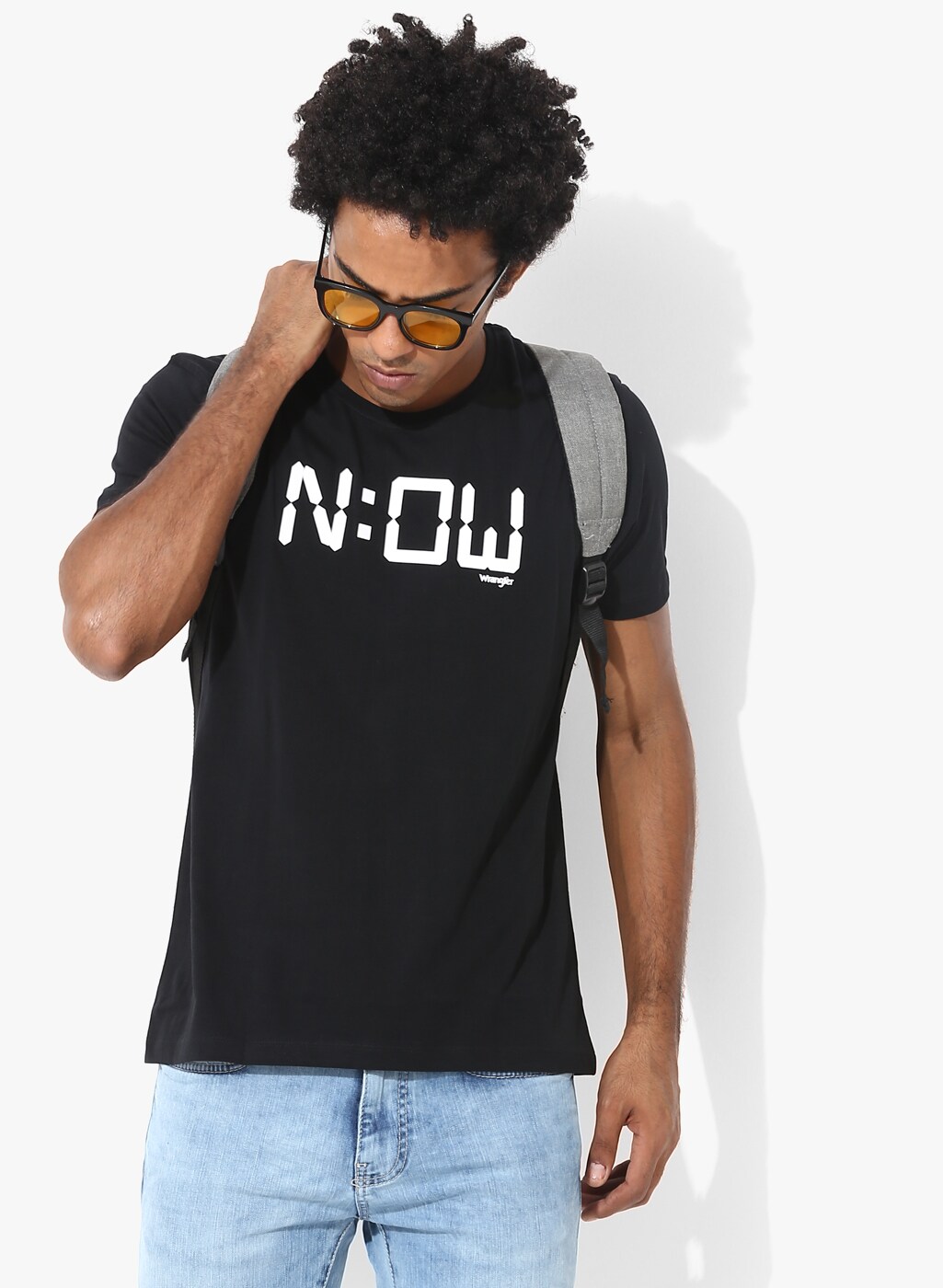 Black Printed Regular Fit Round Neck T-Shirt