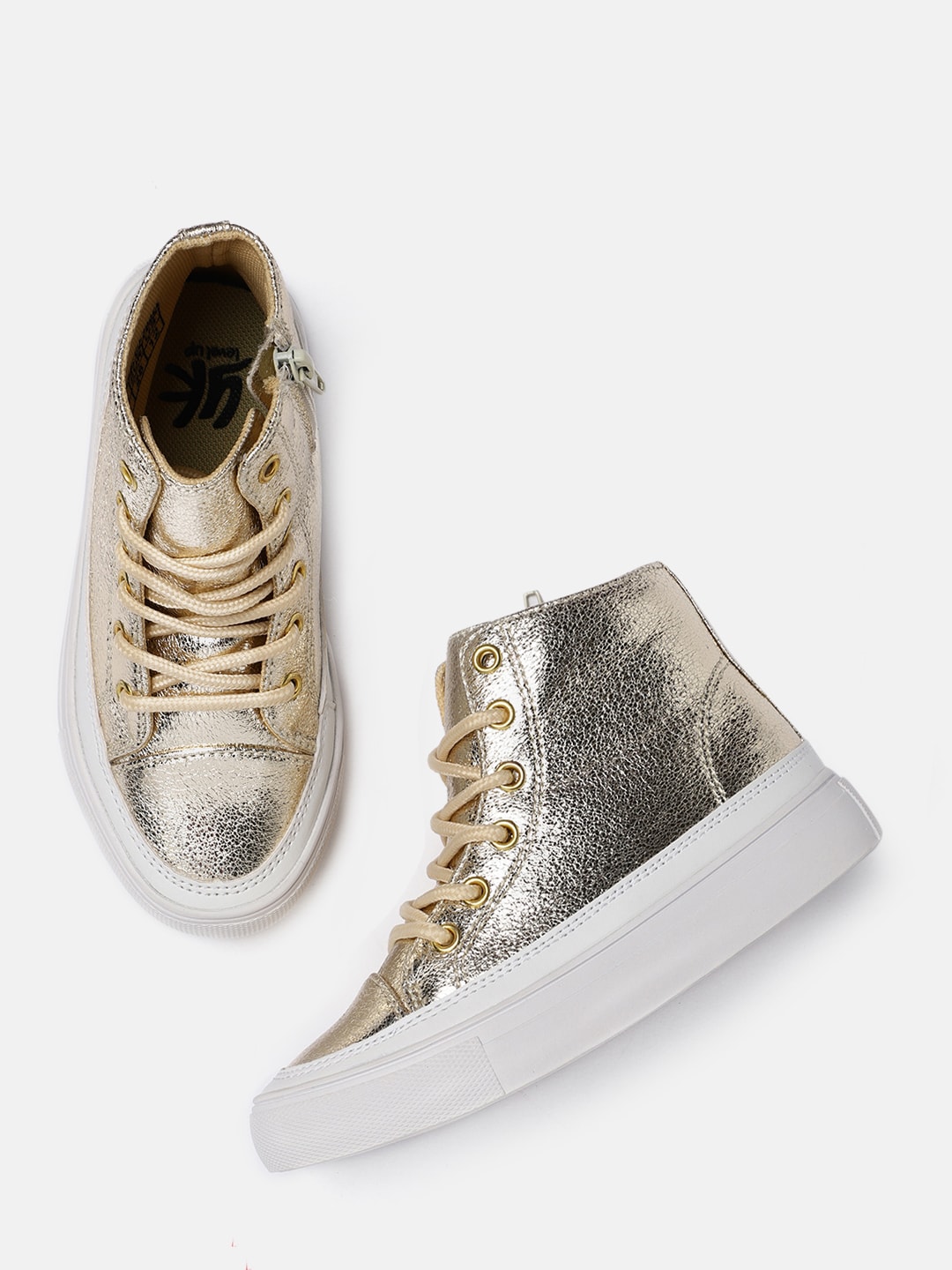 YK Girls Gold-Toned Mid-Top Sneakers