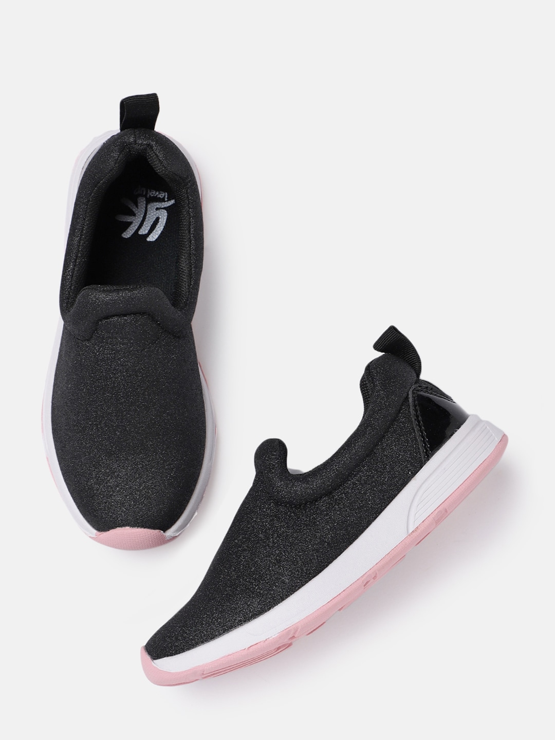 YK Girls Black Slip-On Sneakers