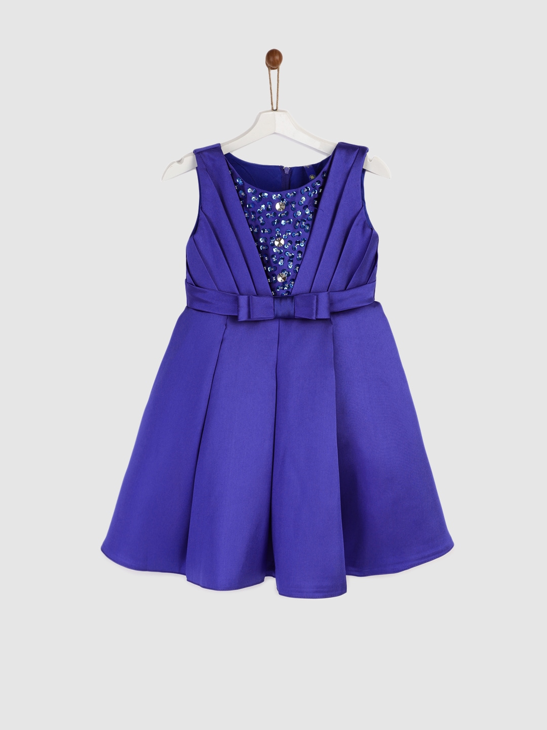 YK Girls Blue Embellished Fit and Flare Dress