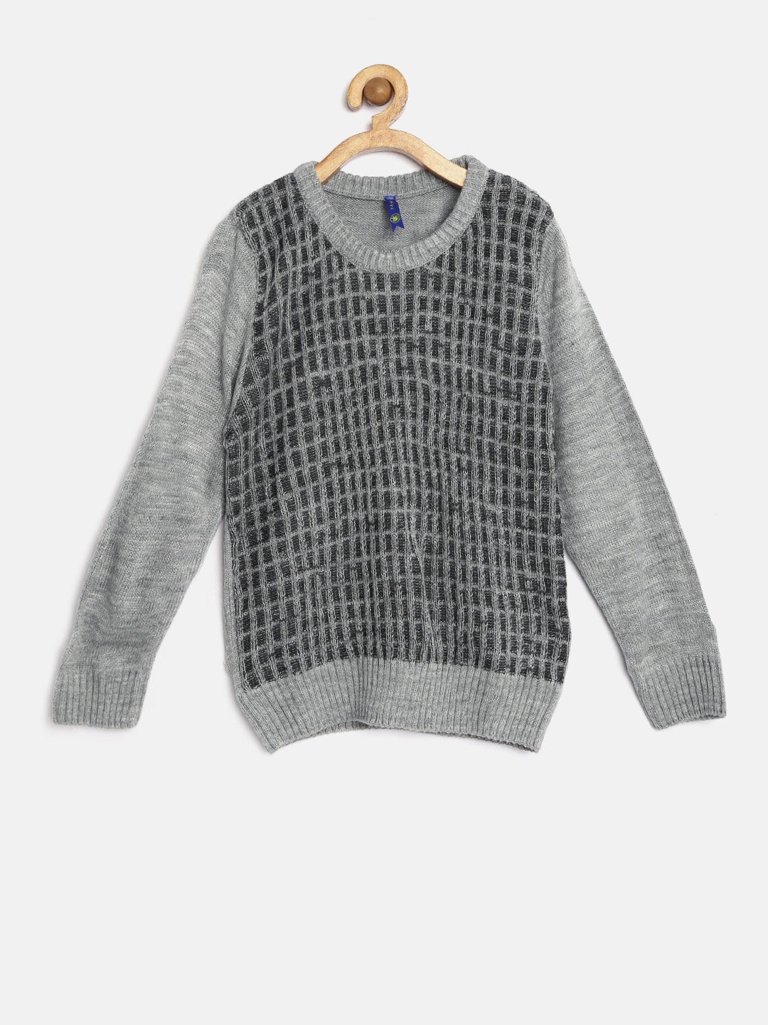 YK Girls Grey Melange Patterned Sweater