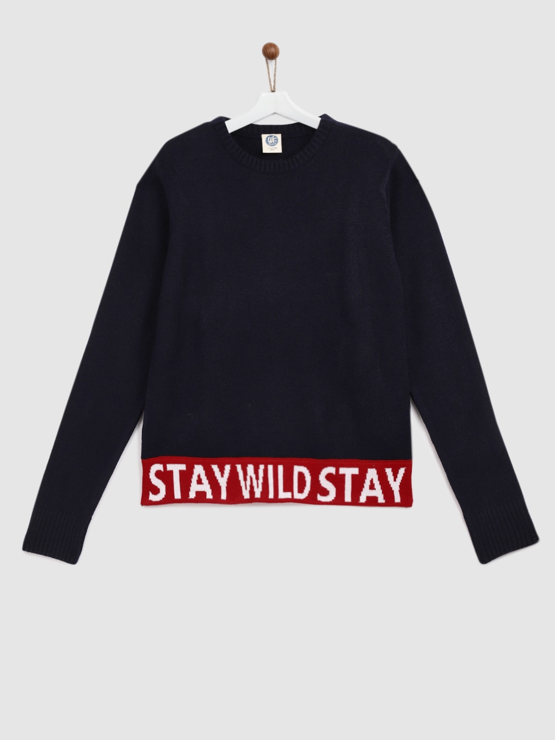 YK Boys Navy Blue Solid Pullover