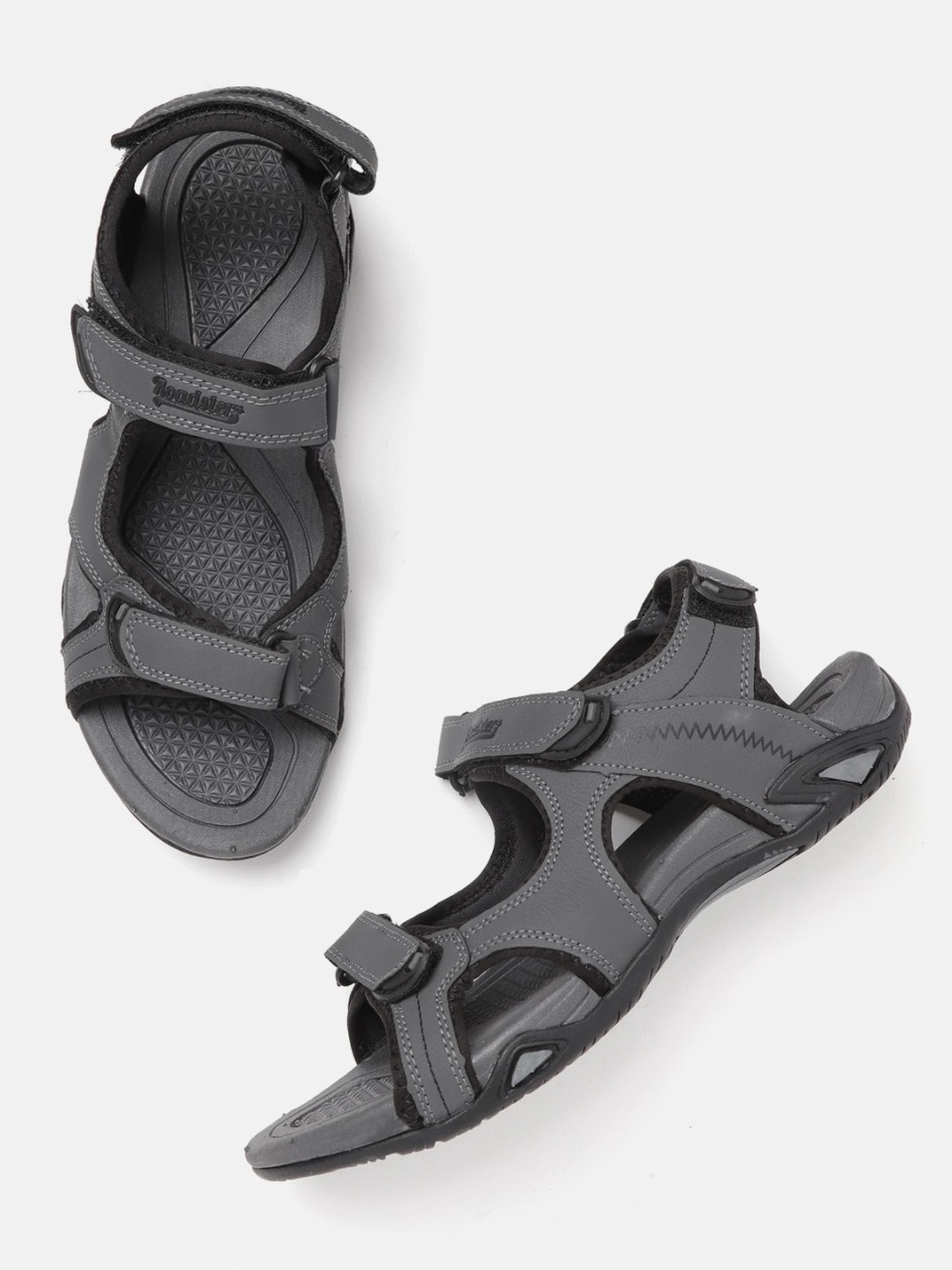 Roadster Men Charcoal Grey & Black Sports Sandals