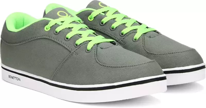 United Colors of Benetton Canvas Sneakers For Men  Green, Grey