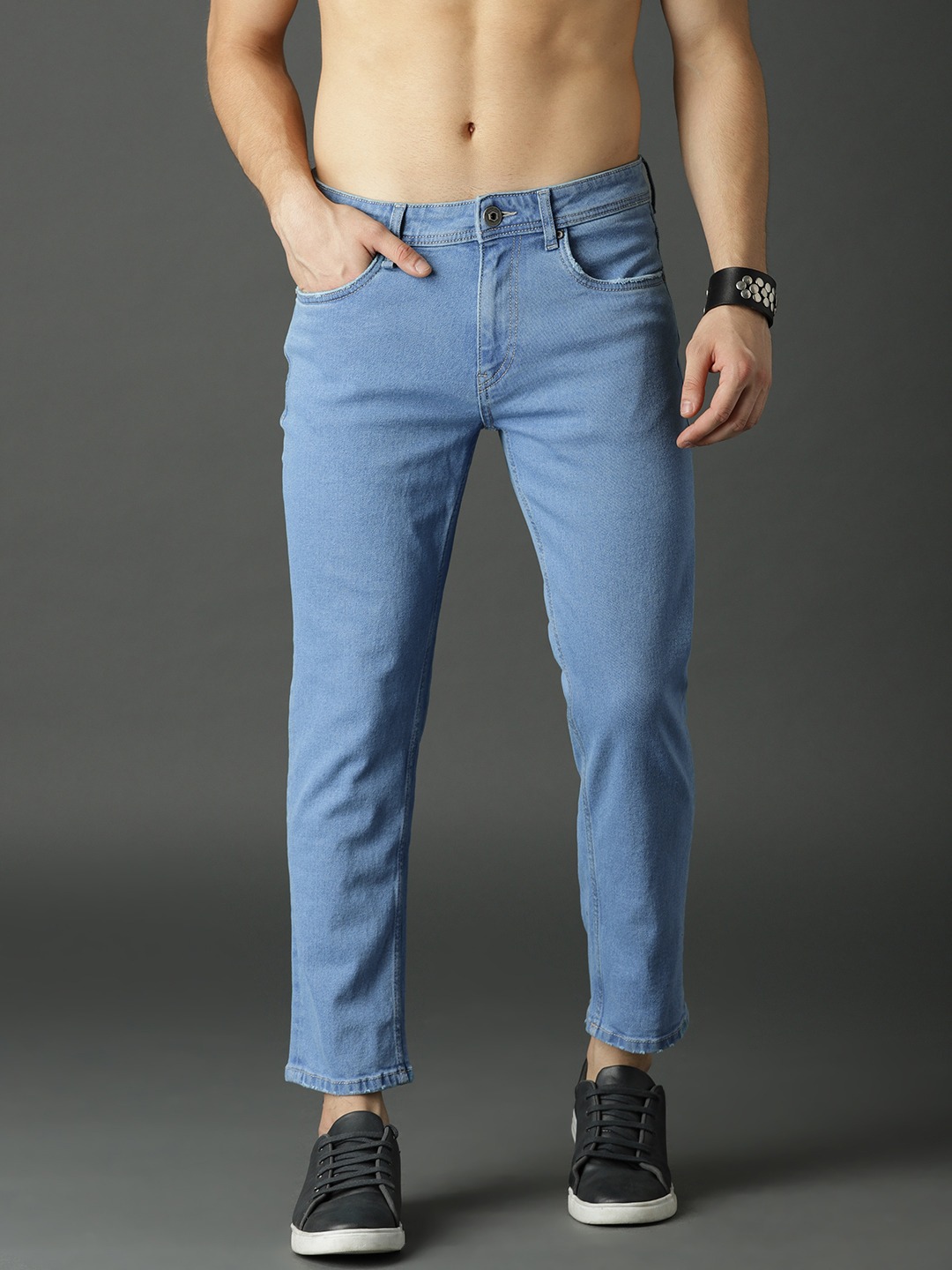 Roadster Men Blue Slim Tapered Fit Mid-Rise Clean Look Cropped Jeans