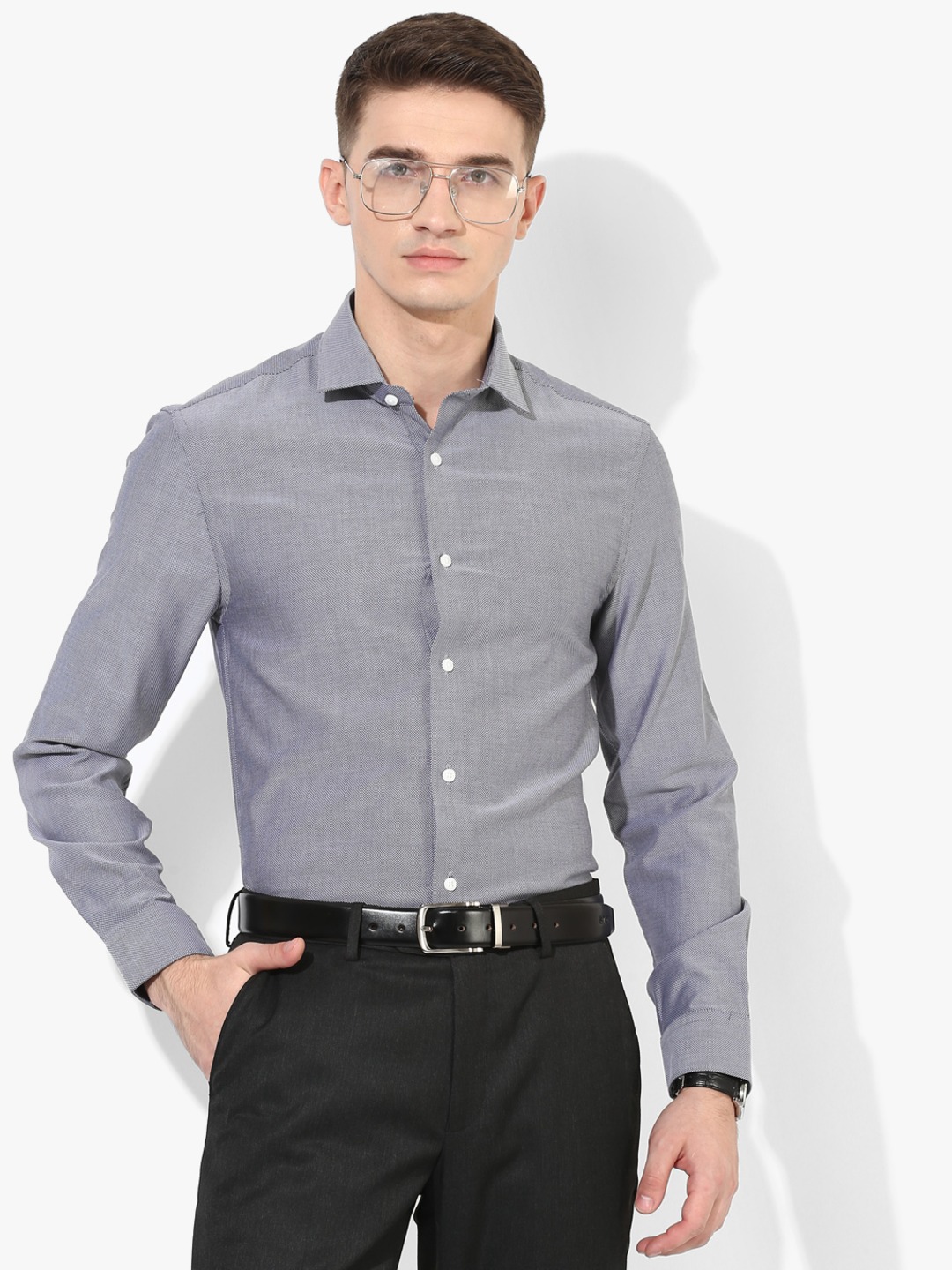 Marks & Spencer Self Design Regular Fit Formal Shirt