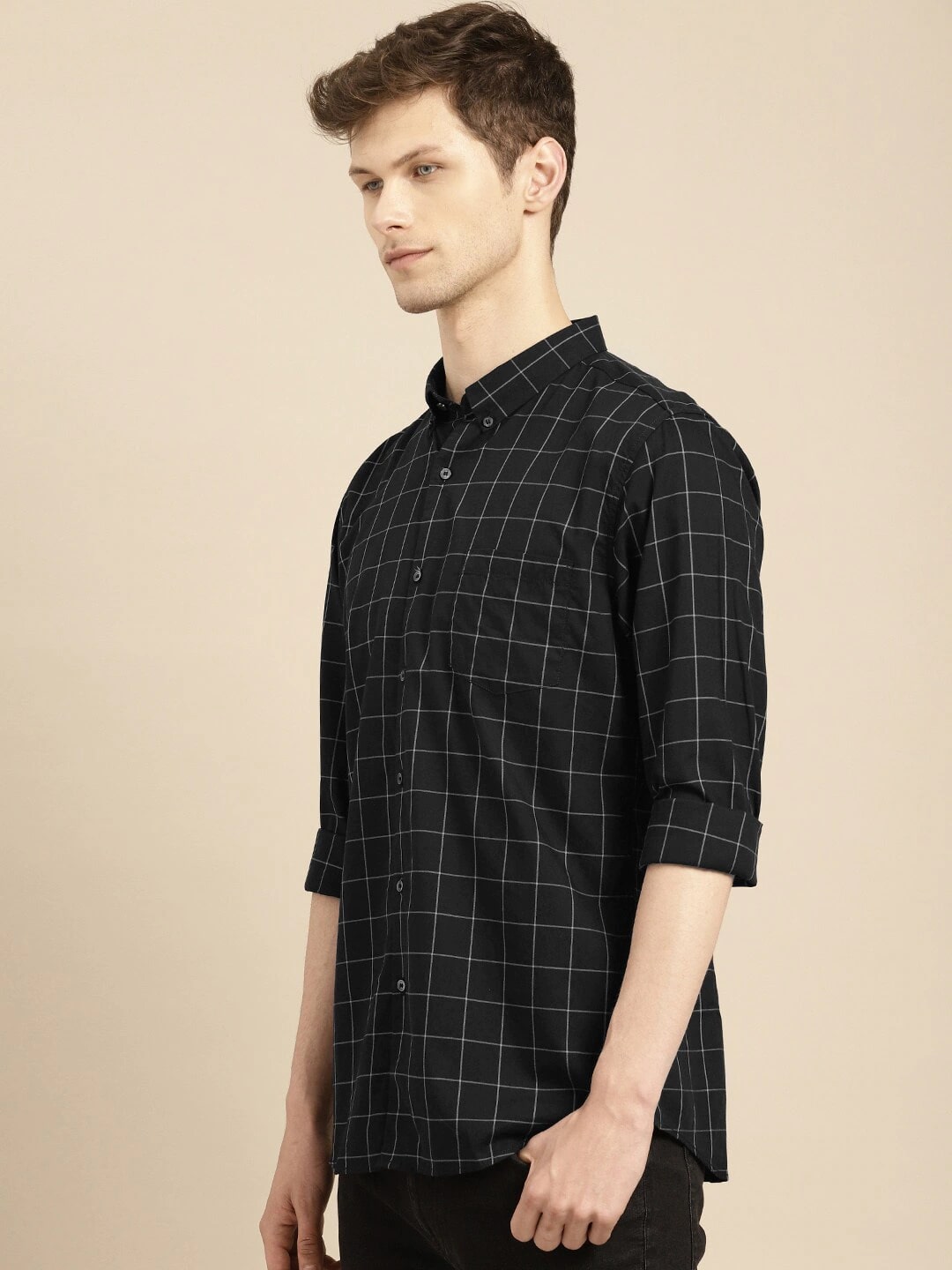 ether Men Checked Antimicrobial Regular Fit Casual Shirt