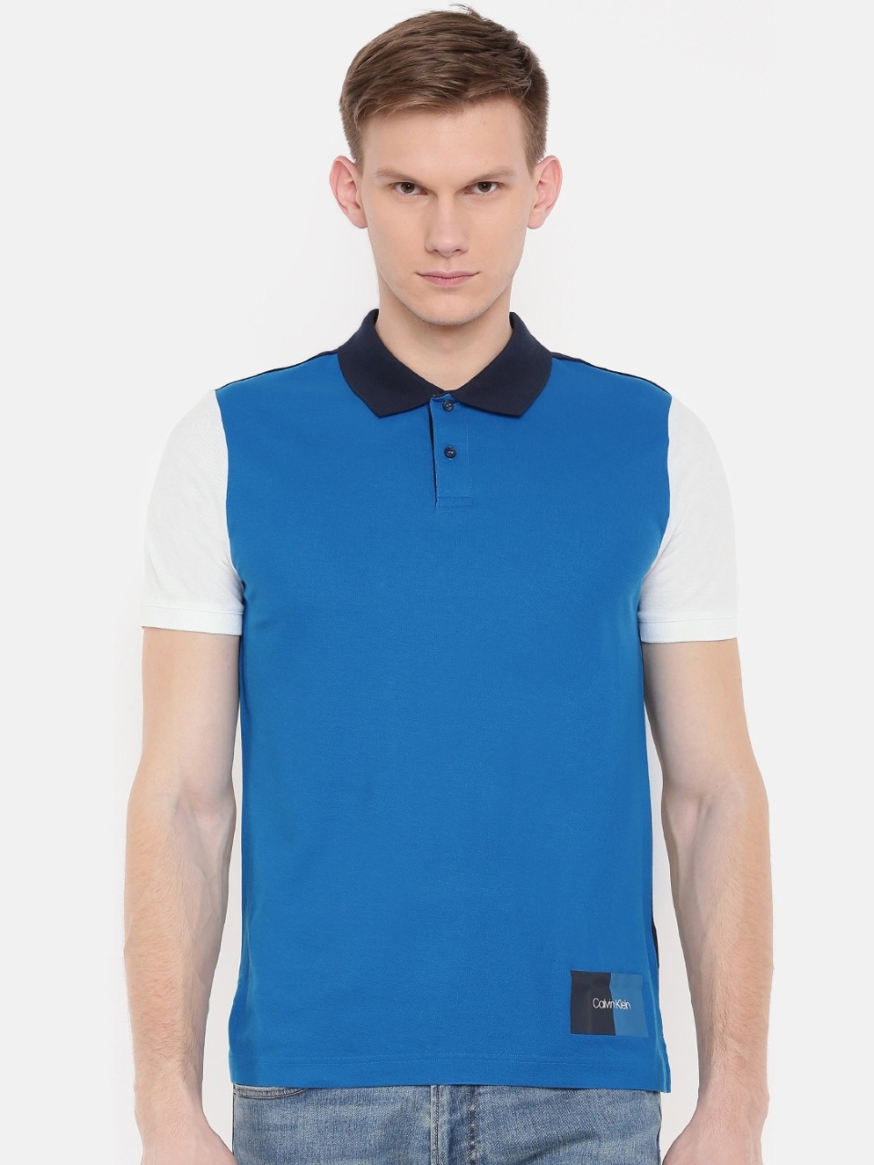 Calvin Klein Jeans Men Blue Colourblocked Polo T-shirt