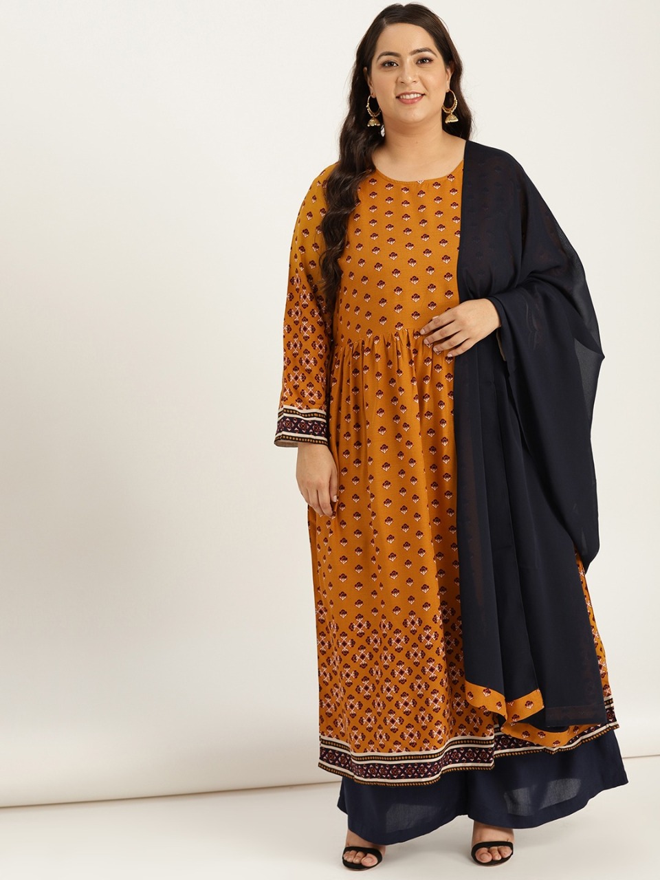 Sztori Plus Size Women Printed Kurta with Palazzos Dupatta