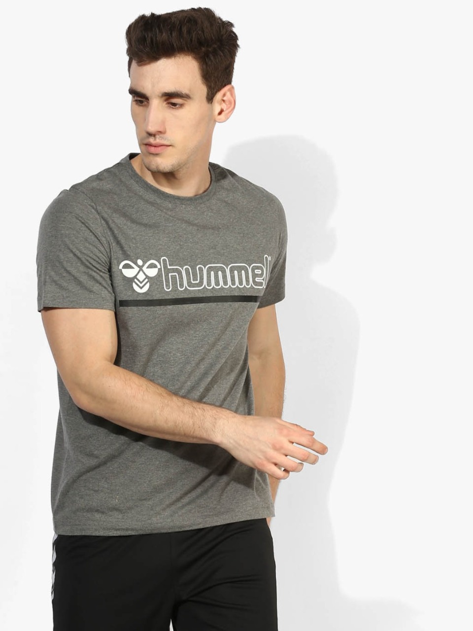 hummel Men Grey Printed Round Neck T-shirt