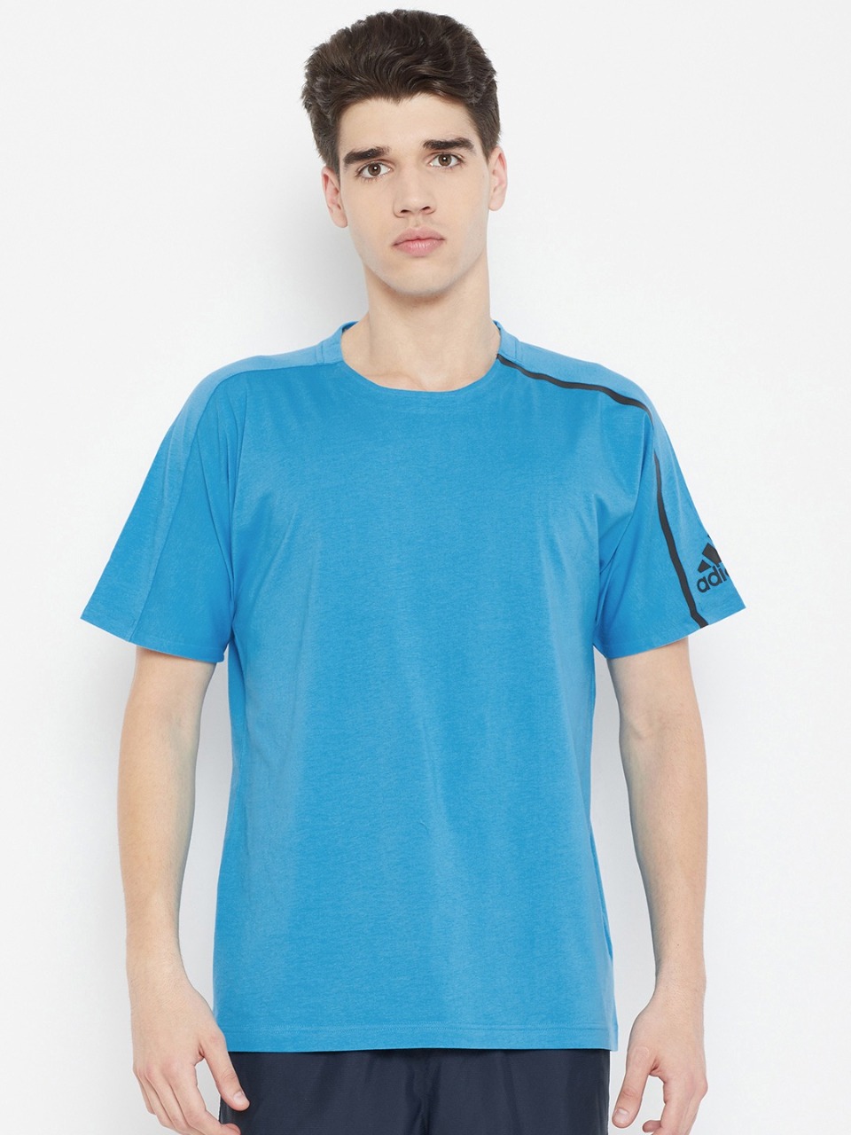 ADIDAS Men Blue Solid Round Neck ZNE T-shirt