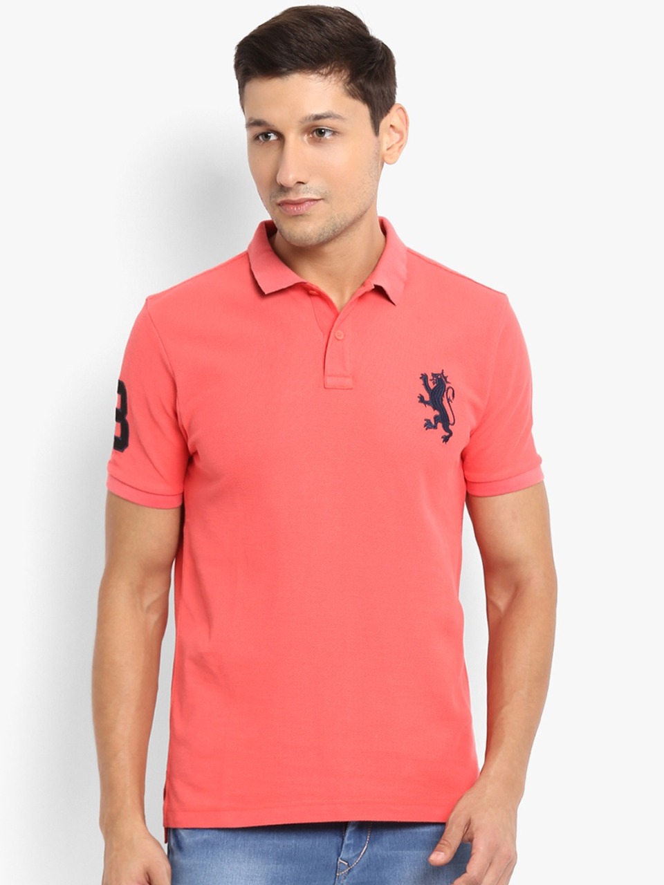 Red Tape Men Coral Solid Polo Collar T-shirt