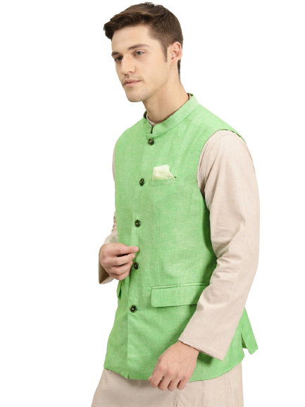 House of Pataudi Men Linen Blend Nehru Jacket