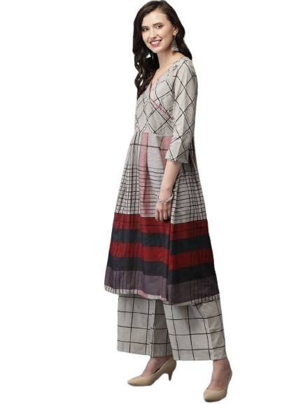 Anouk Women Printed Angrakha Kurta with Palazzos