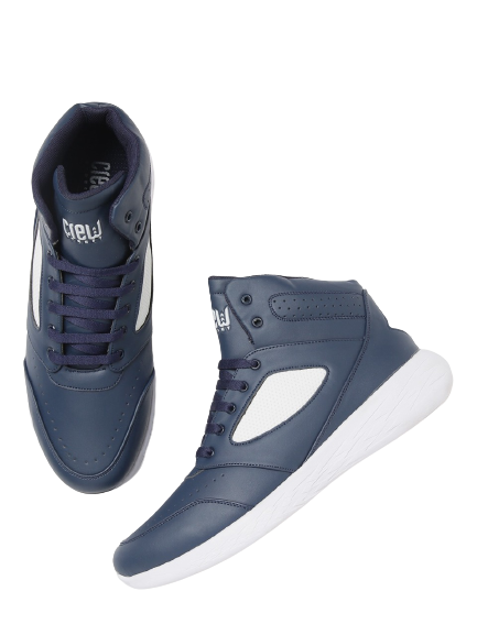 Crew STREET Men Navy Blue Solid Mid-Top Sneakers