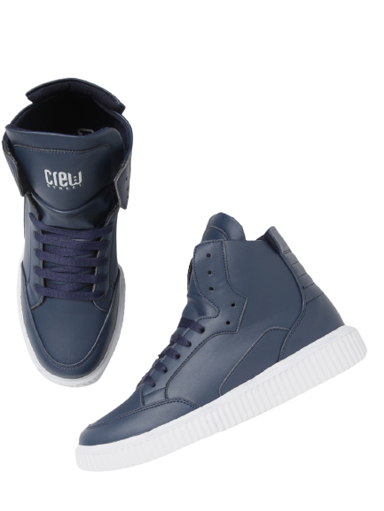 Crew STREET Men Navy Blue Solid Mid-Top Sneakers