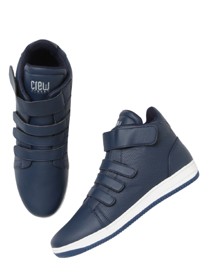 Crew STREET Men Navy Blue Perforations Mid-Top Sneakers