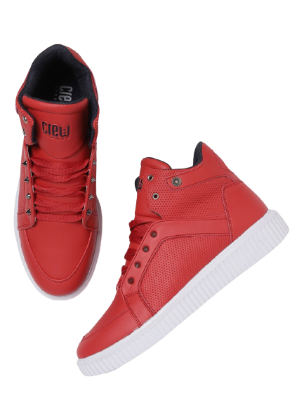 Crew STREET Men Red Textured Mid-Top Sneakers